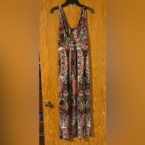 Peacock Motif Printed Maxi Dress